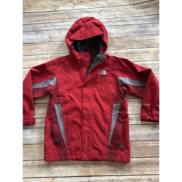 THE NORTH FACE rain Snow coat WINDPROOF red ZIP JACKET Boys XS 6 EUC Hyvent - Picture 1 of 12
